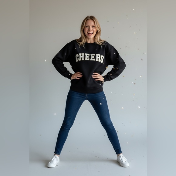 New Years Eve Outfit “Cheers” Sweatshirt Black XXL Embroidered Universal Thread - Picture 8 of 11